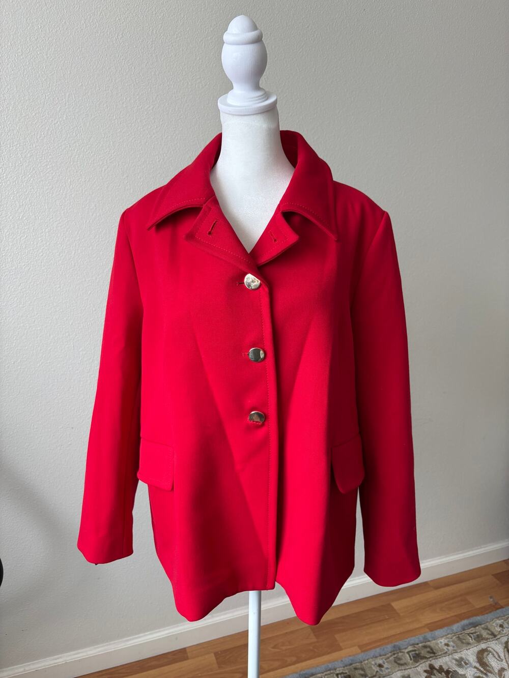 Zara Woman Red Mid Length Jacket Coat XL Statement Collar Metal Buttons